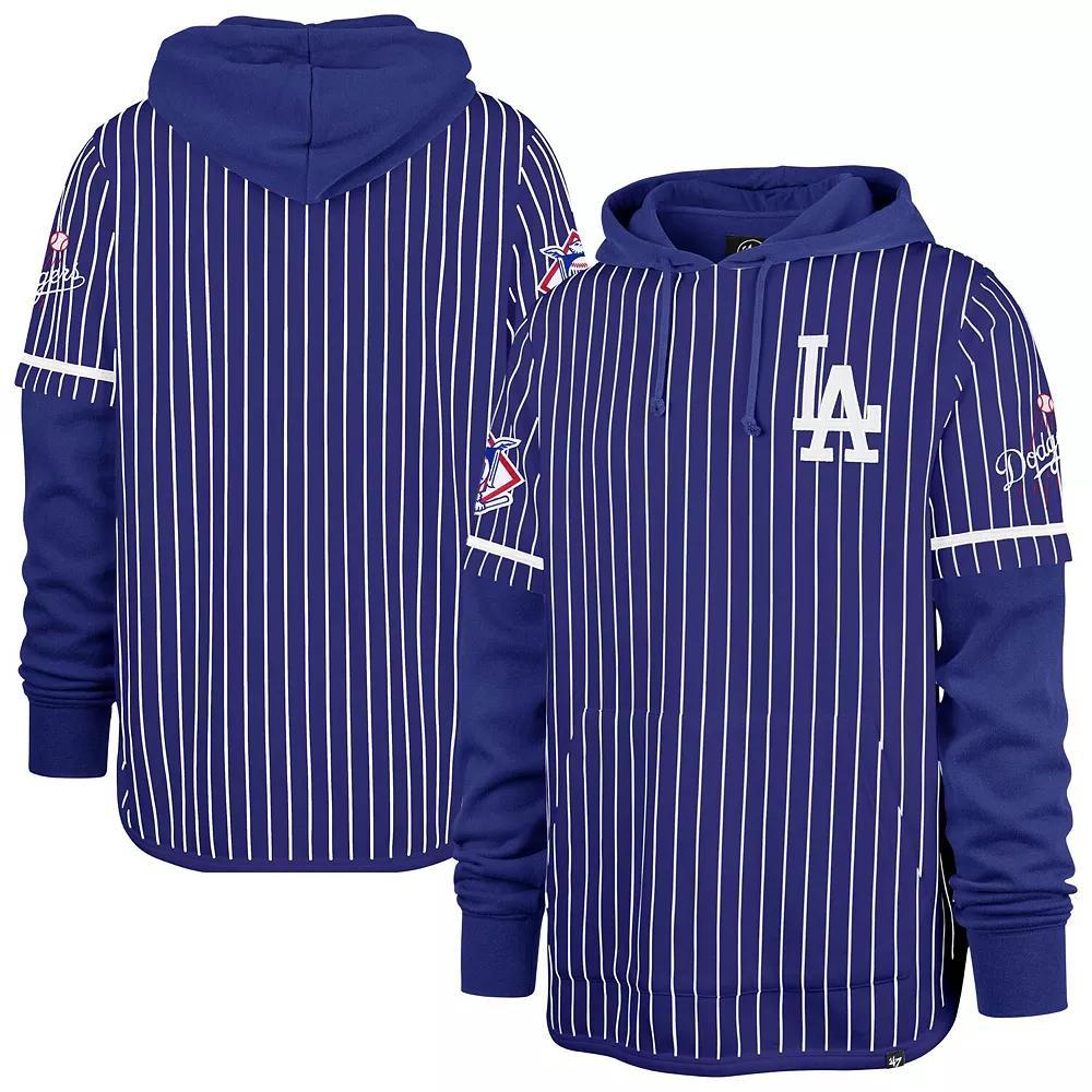 Men's '47  Royal Los Angeles Dodgers Pinstripe Double Header Pullover Hoodie, Size: 2XL, Blue Product Image
