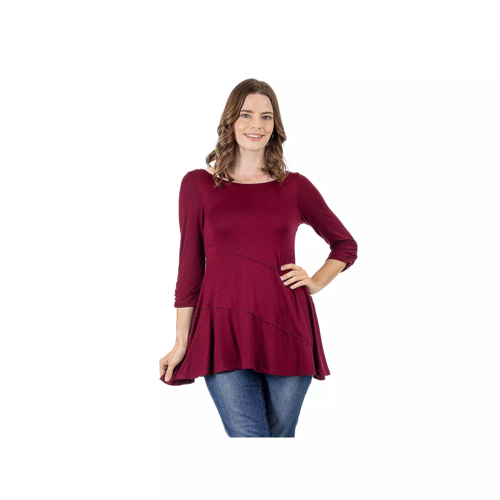 Women's 24Seven Comfort Apparel Ruched Swing Tunic Top, Size: Small, Red Product Image