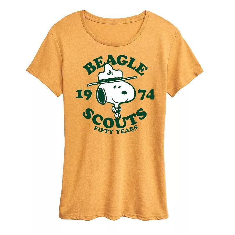 Womens Peanuts Snoopy Beagle Scout 50 Years Graphic Tee Grey Gray Product Image