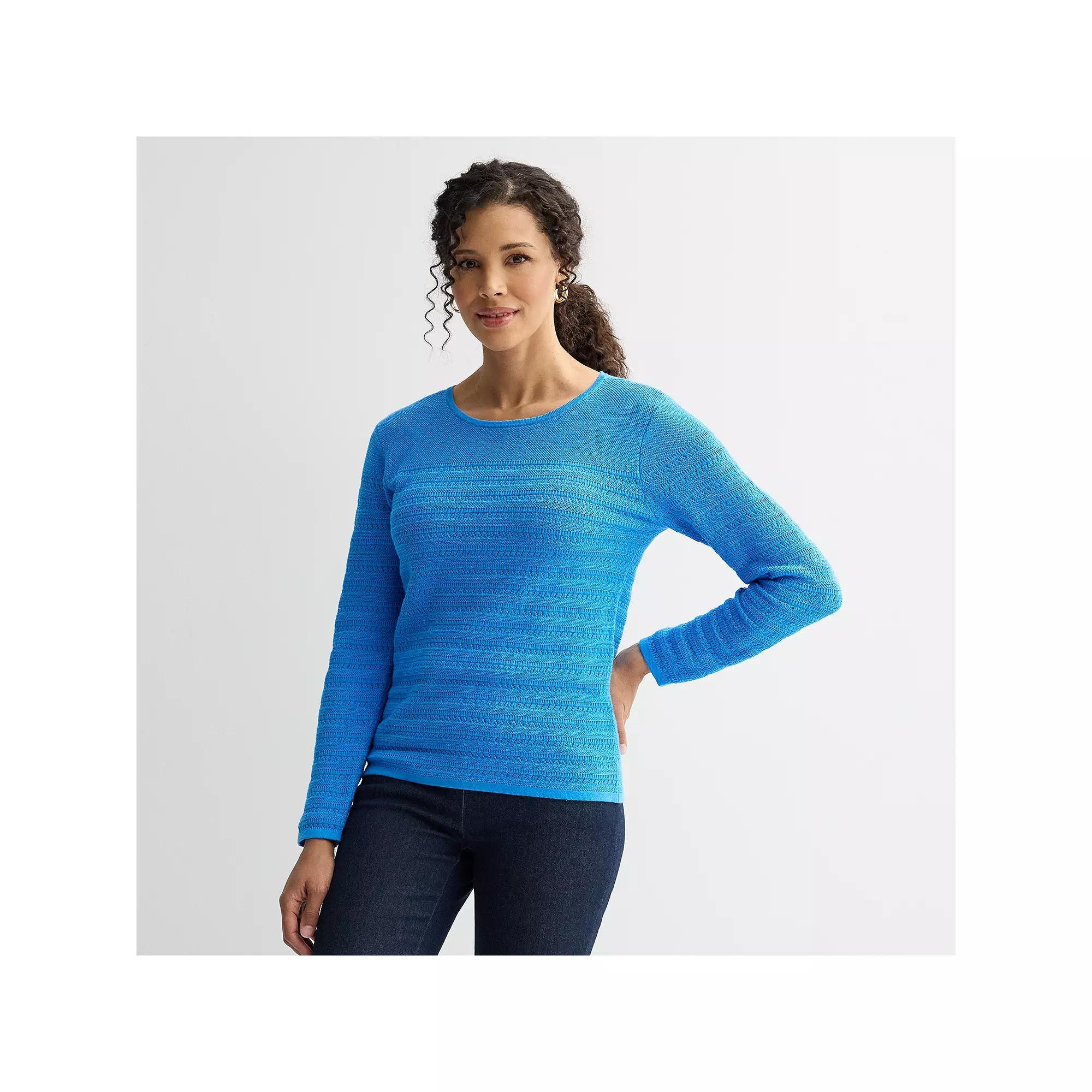 Women's Croft & Barrow® Crewneck Yoke Textured Pullover Sweater, Size: XS, Fresh Blue Product Image