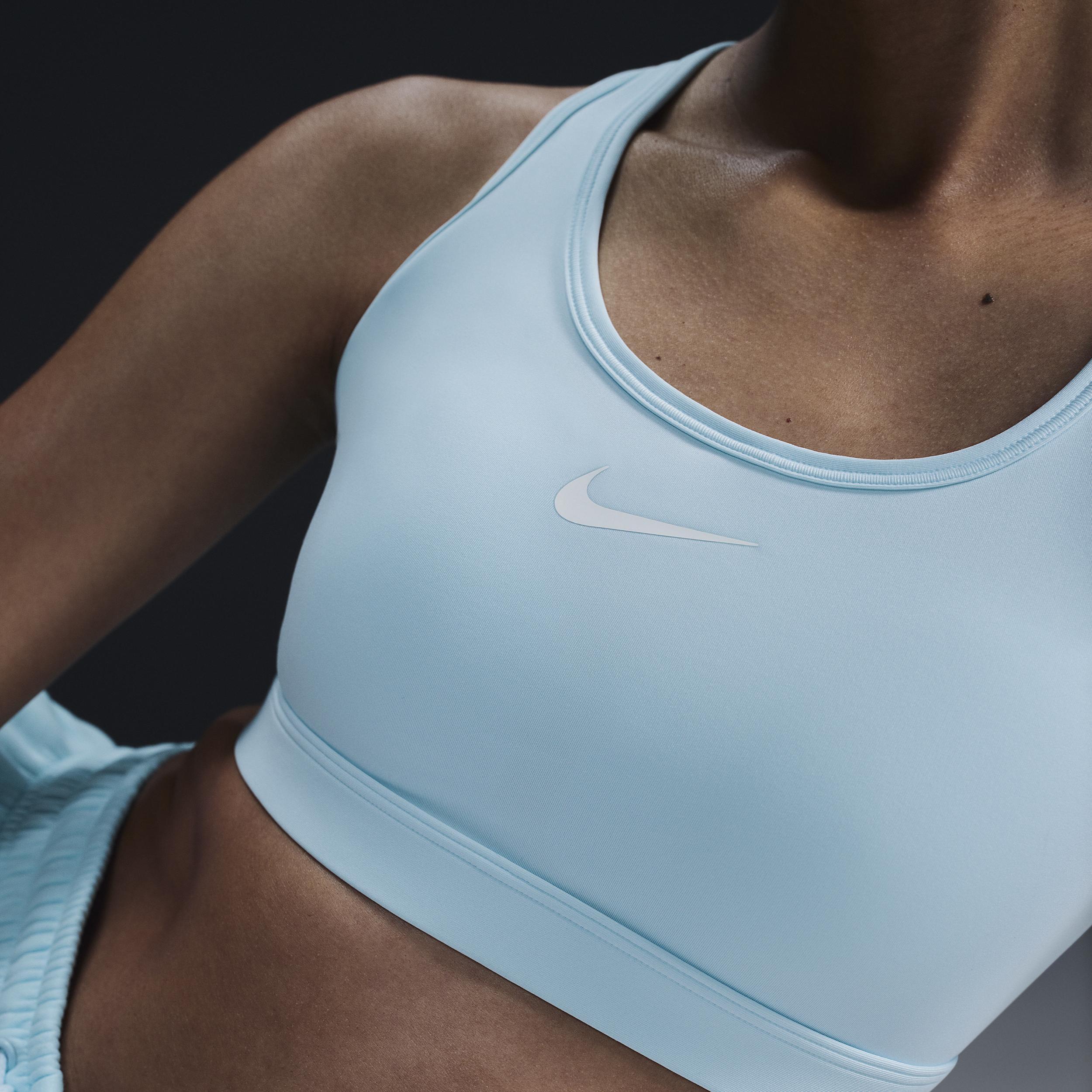 Nike Womens Nike Dri-FIT Swoosh Medium Support Bra - Womens Glacier Blue/White Product Image