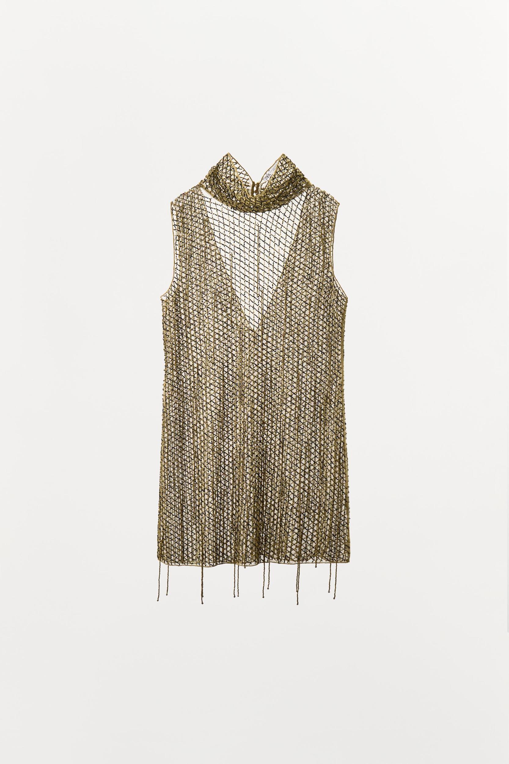 EMBROIDERED BEADED MINI DRESS Product Image