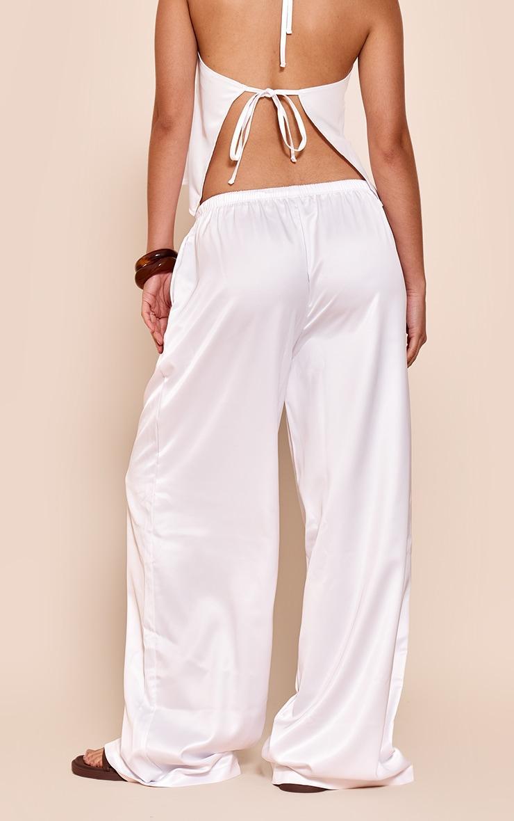  Cream Satin Mid Rise Drawstring Wide Leg Pants Product Image