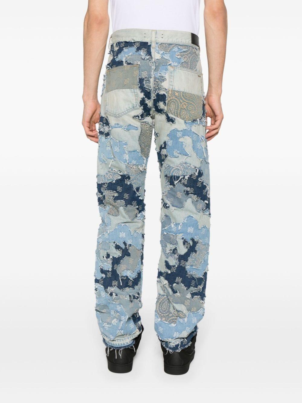 Patchwork Mid-rise Straight-leg Jeans In Blue Product Image