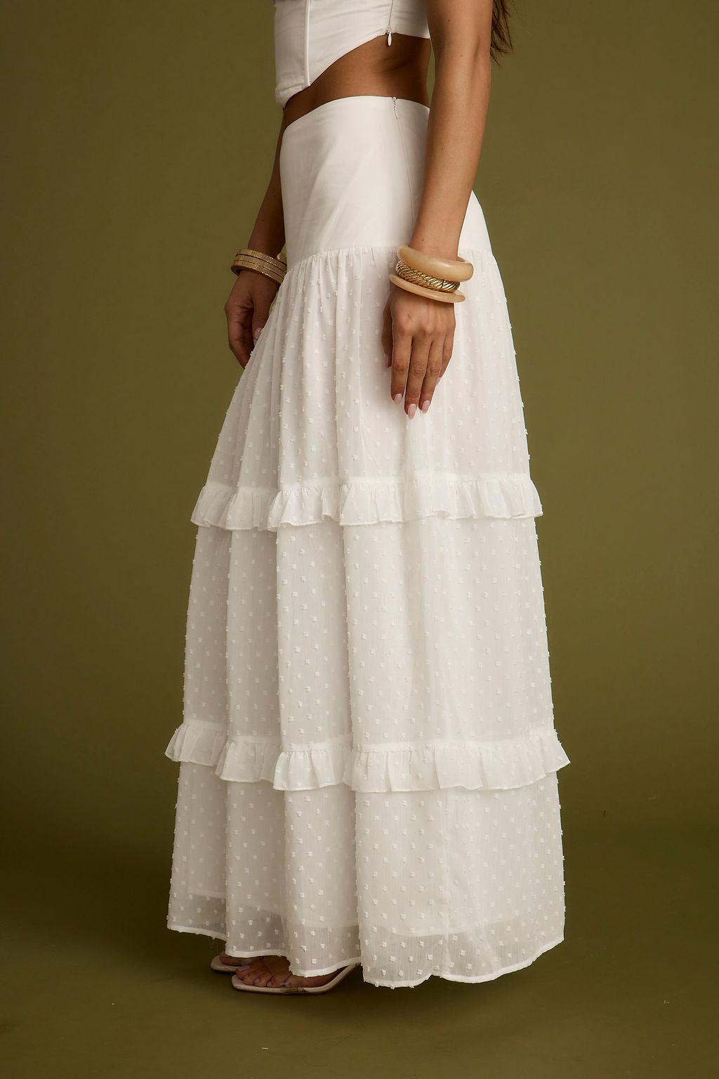 Liana White Low Rise Maxi Skirt Product Image