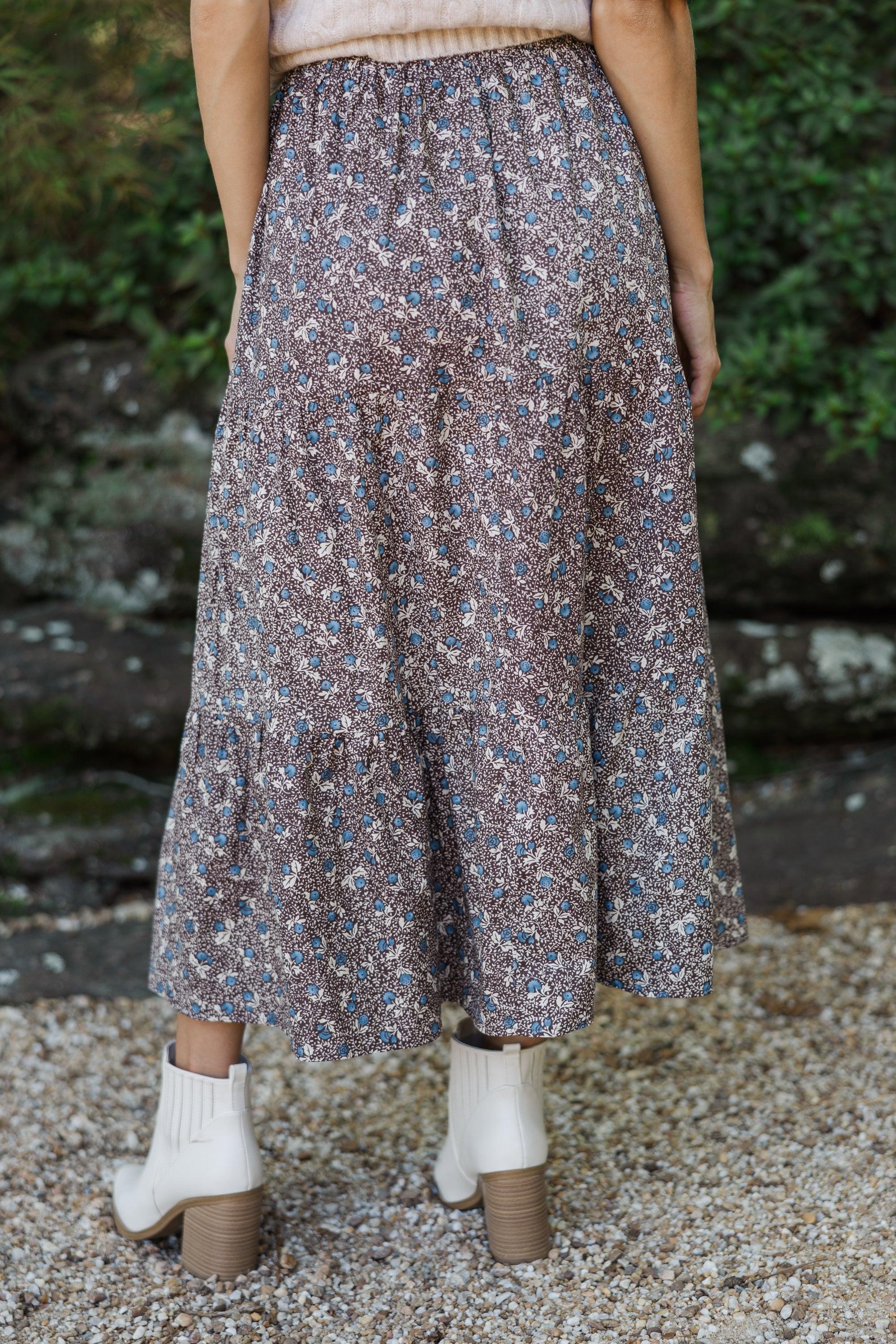 Just One Chance Brown Ditsy Floral Midi Skirt Female Product Image