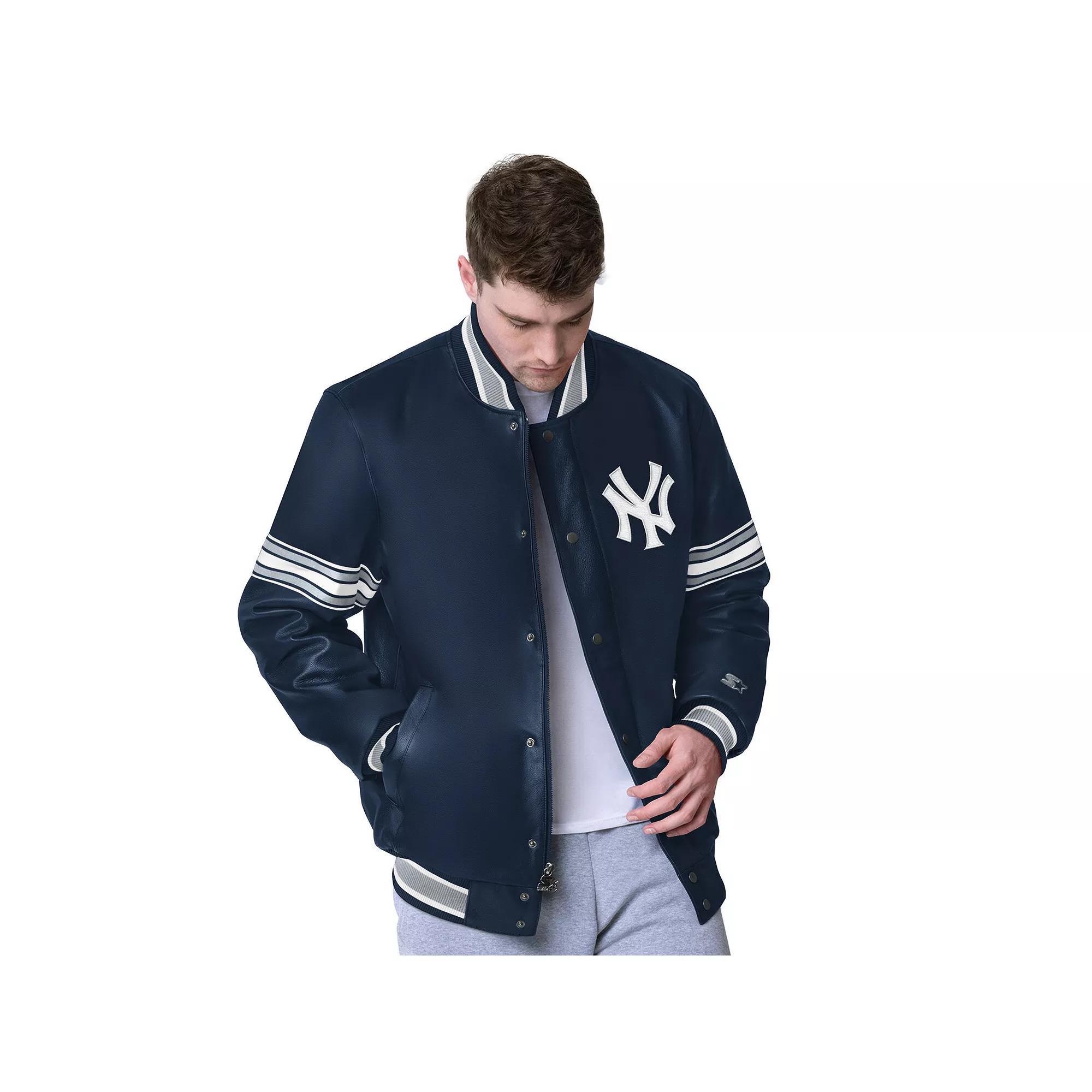 Men's Starter Navy New York Yankees Leather Jacket, Size: XL, Blue Product Image