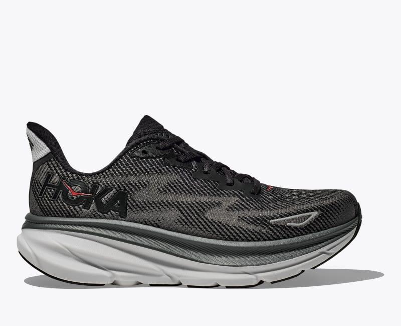 HOKA Mens Clifton 9 Shoes in Black/All Aboard, Size 11 Product Image