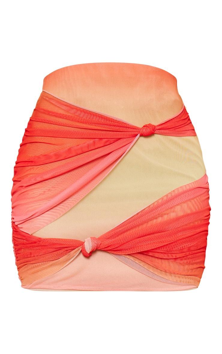 Orange Ombre Print Chiffon Double Knot Front Mini Skirt Product Image