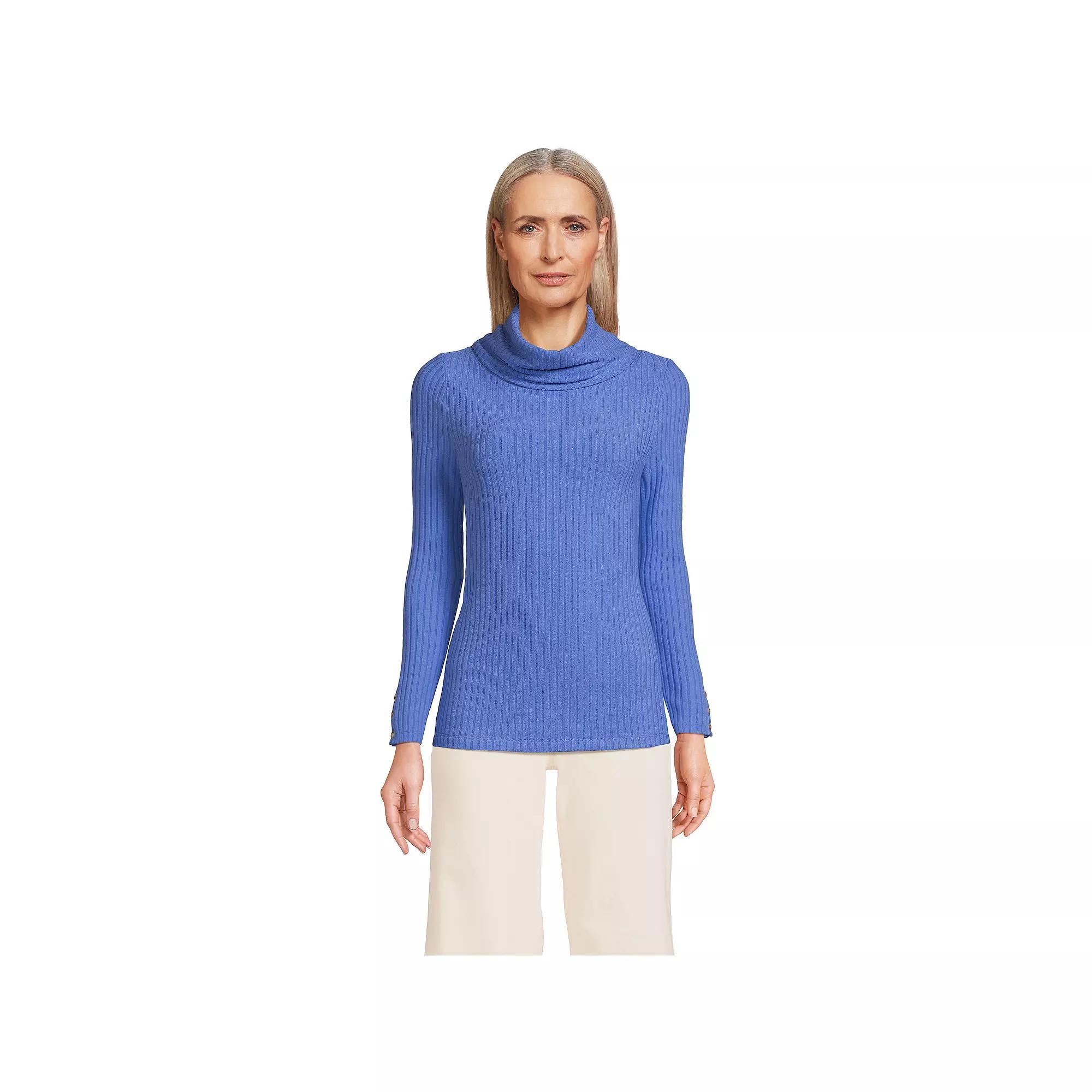 Women's Lands' End Long-Sleeve Wide Rib Turtleneck, Size: Medium, Chicory Blue Product Image