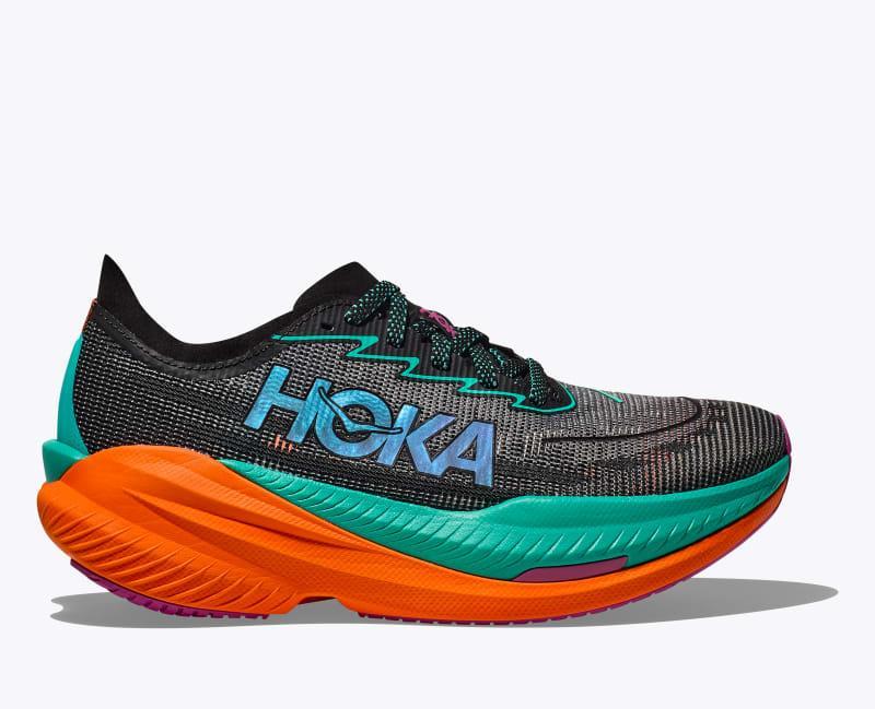 HOKA Womens Mach X 2 Shoes in Black/Electric Aqua, Size 11 W Product Image