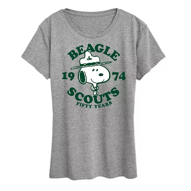 Womens Peanuts Snoopy Beagle Scout 50 Years Graphic Tee Grey Gray Product Image