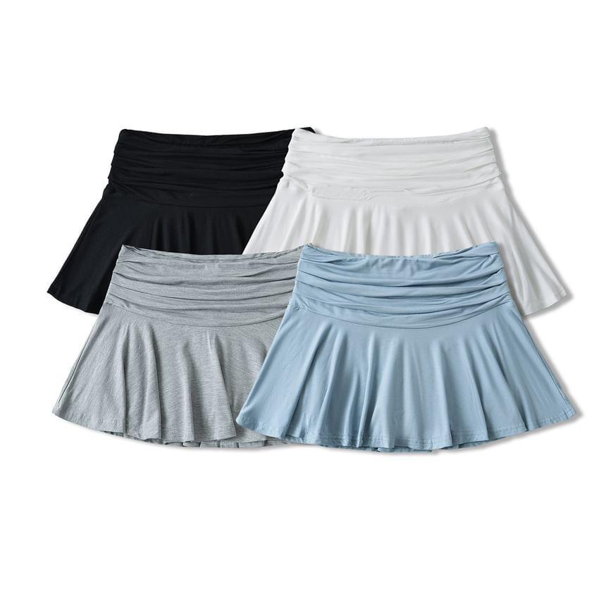 High Rise Plain Ruched A-Line Mini Skirt Product Image