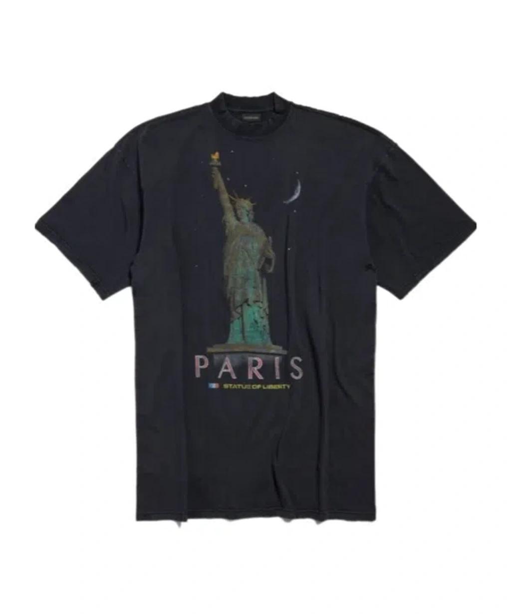 BALENCIAGA Paris Liberty Cotton T-shirt In  Faded Black Product Image