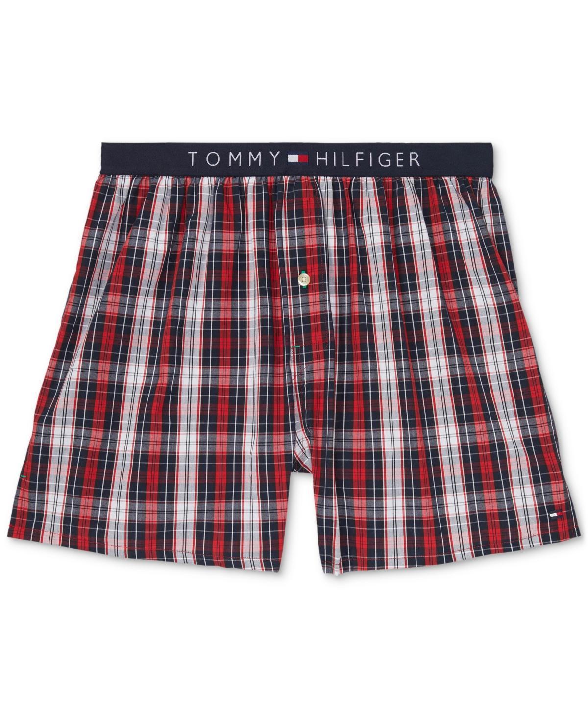 Tommy Hilfiger Cotton Classics Woven Boxer (Daring Scarlet Tartan Plaid) Men's Underwear Product Image