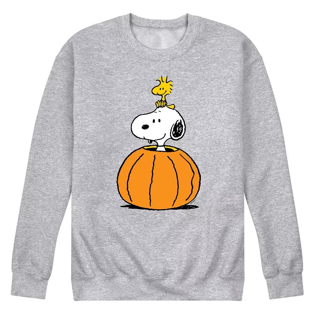 Men's Peanuts Snoopy Woodstock Pumpkin Fleece Sweatshirt, Size: Large, Gray Grey Product Image