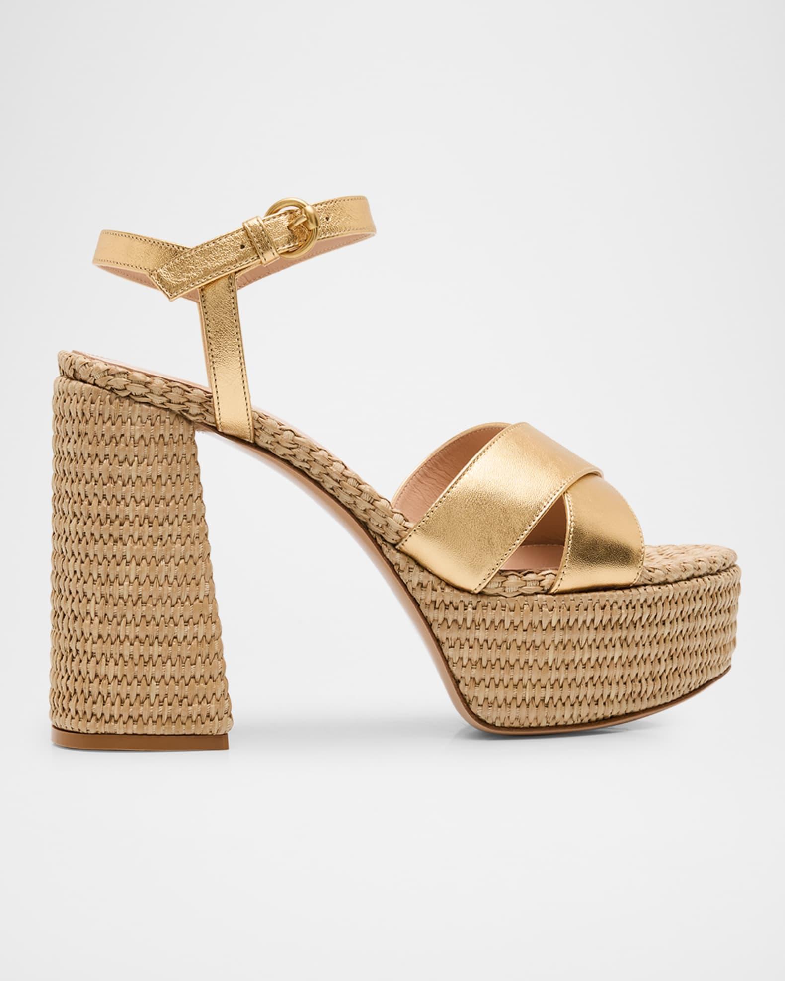 Metallic Raffia Crisscross Platform Sandals Product Image
