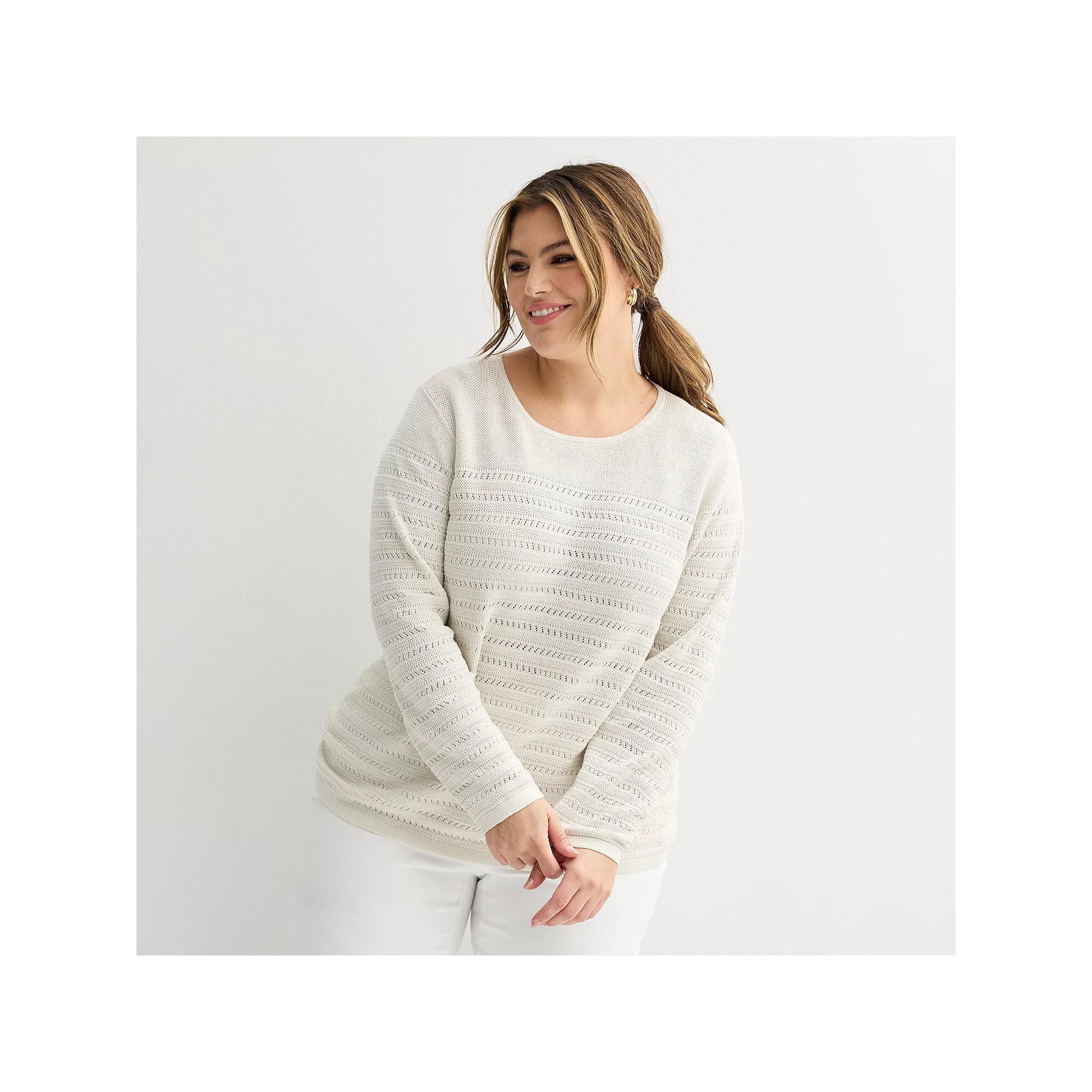 Plus Size Croft & Barrow® Crewneck Long Sleeve Textured Pullover Sweater, Women's, Size: 0X, Red Wind Product Image