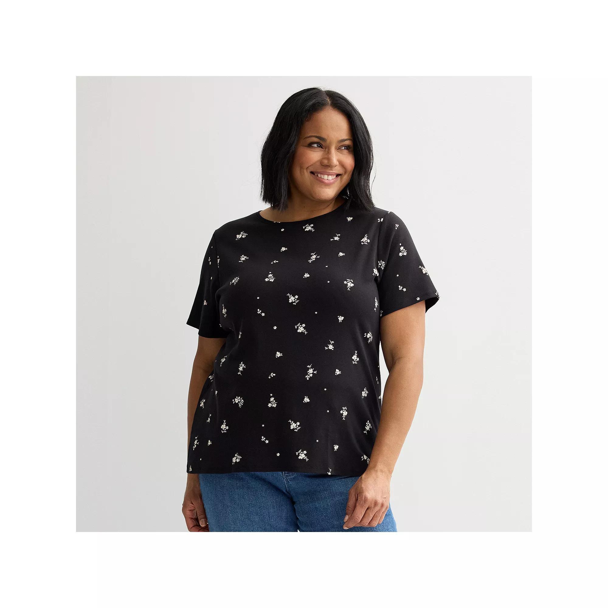 Plus Size Croft & Barrow® Essential Crewneck Top, Women's, Size: 3XL, Black Fun Floral Product Image