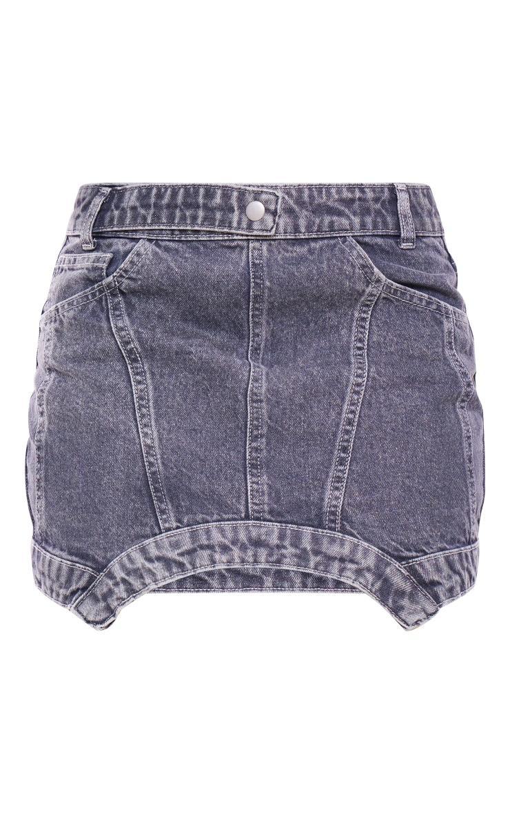 Grey Washed Curved Hem Denim Mini Skirt Product Image