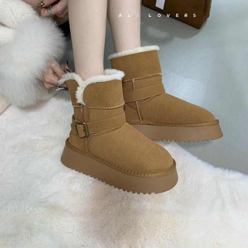 Buckled Fleece-Lined Platform Short Snow Boots Product Image