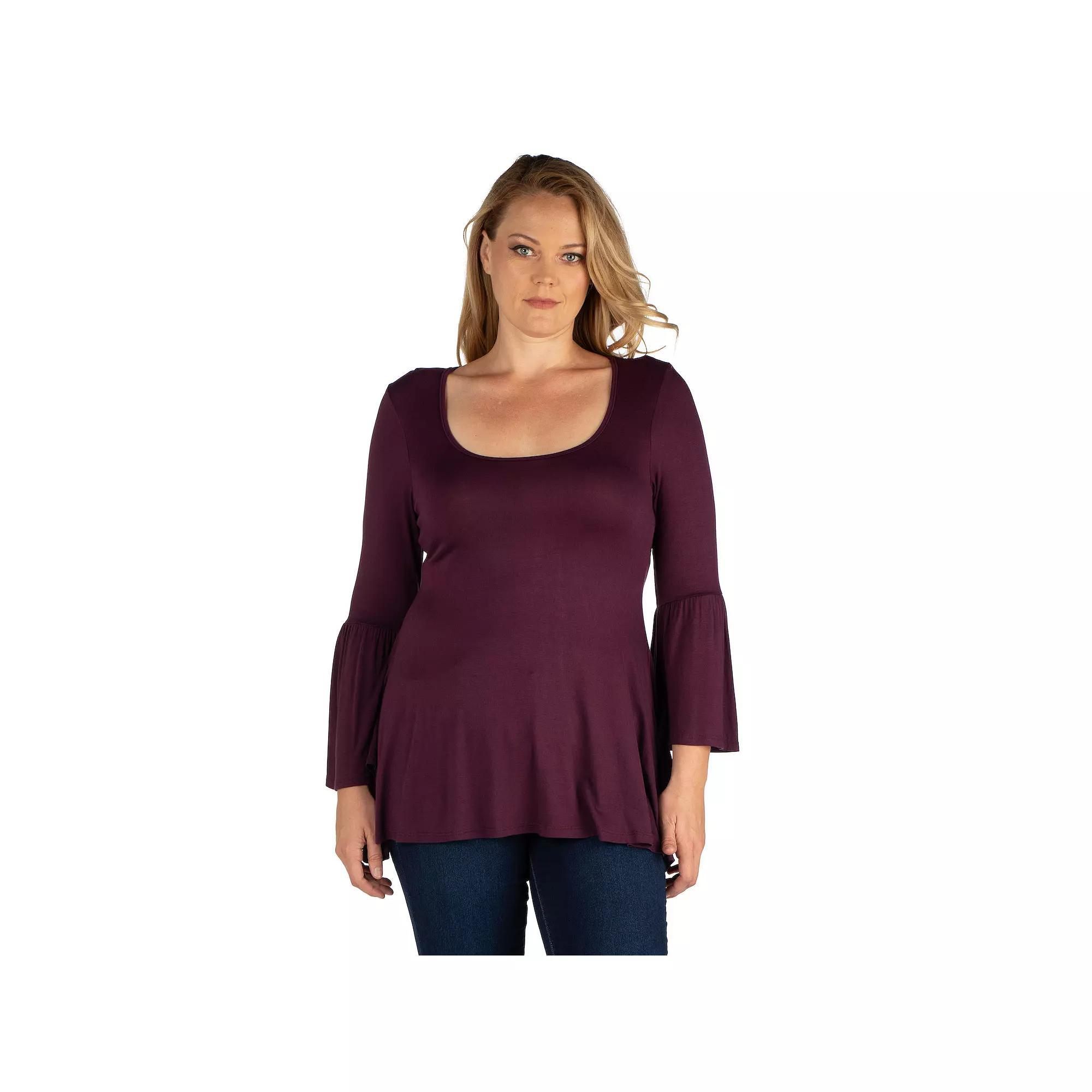 Plus Size 24Seven Comfort Apparel Bell Sleeve Flared Tunic Top, Women's, Size: 2XL, Purple Product Image