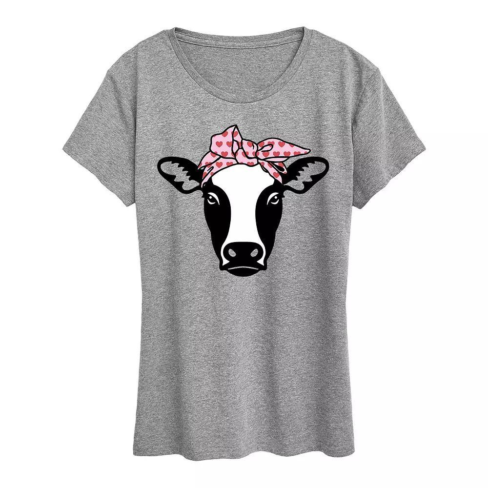 Women's Cow Heart Bandana Graphic Tee, Size: Medium, Grey Gray Product Image