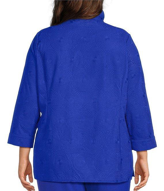 Ming Wang Plus Size Embroidered Tailored Fit Ruched Collar Bracelet Sleeve Jacket Product Image