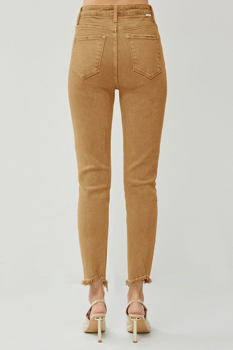 HIGH RISE FRAY HEM ANKLE SKINNY PANTS Product Image