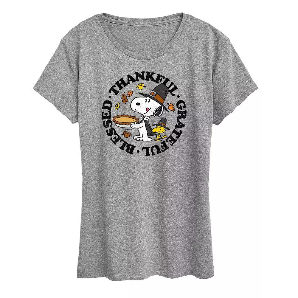 Women's Peanuts Snoopy & Woodstock Thankful Graphic Tee, Girl's, Size: XXL, Grey Gray Product Image