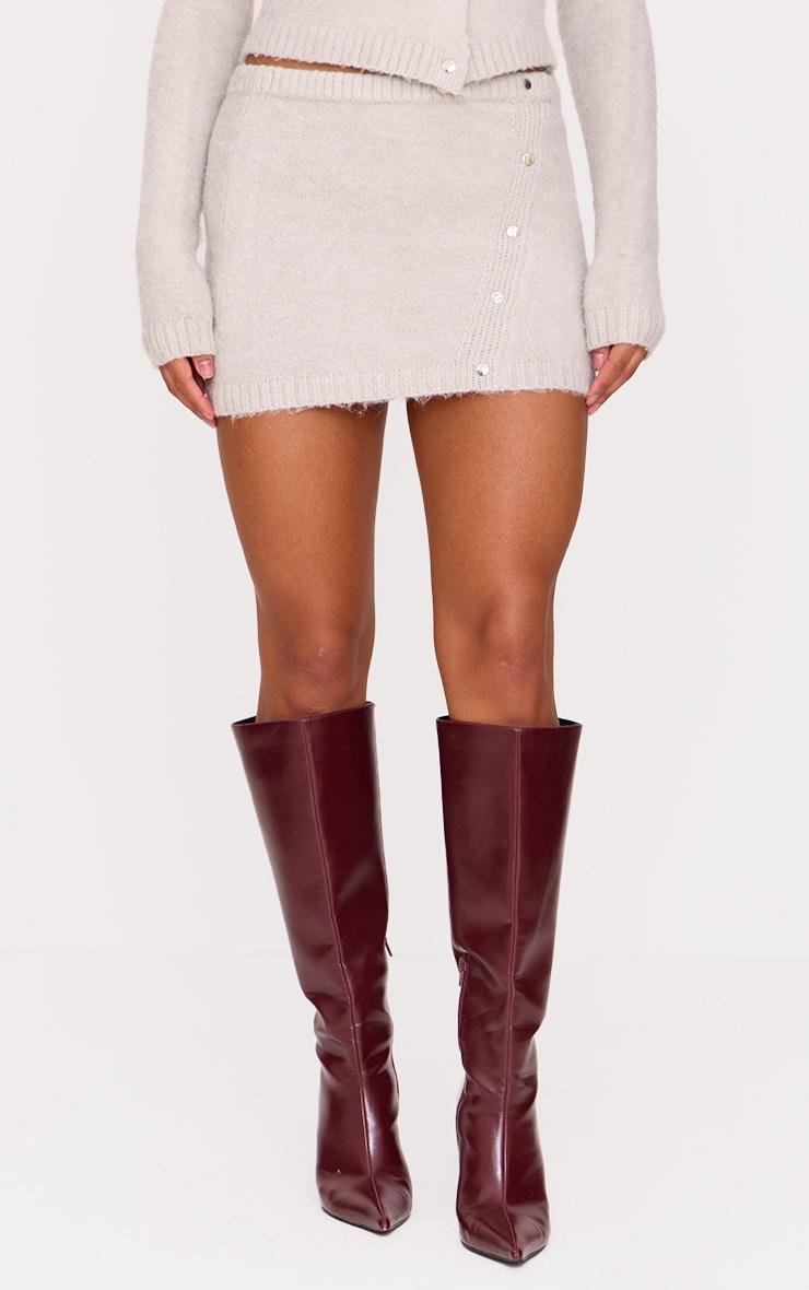 Grey Soft Knit Asymmetric Popper Detail Mini Skirt Product Image