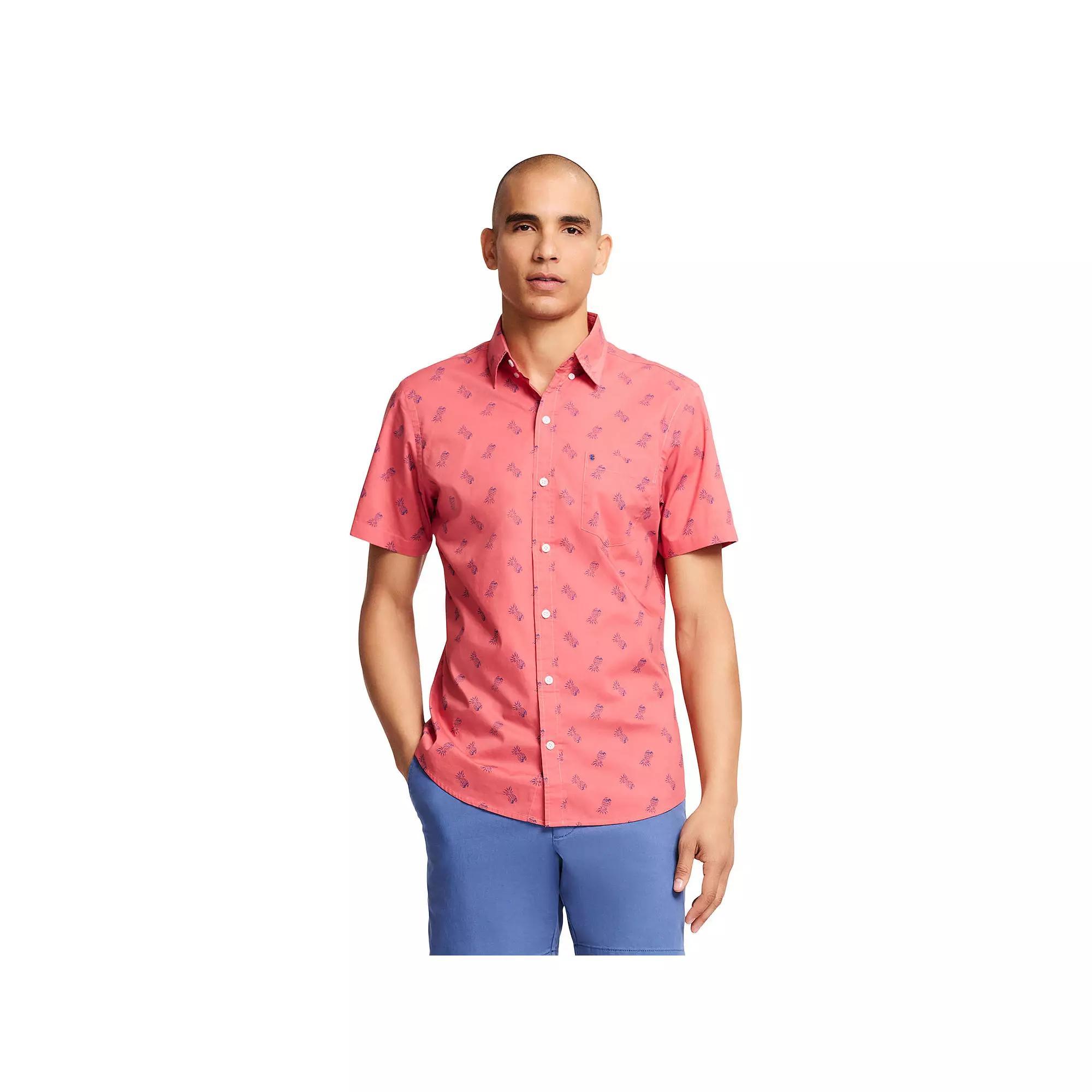Men's IZOD Classic Breeze Printed Short Sleeve Button-Down Shirt, Size: Large, Rapture Pink Product Image