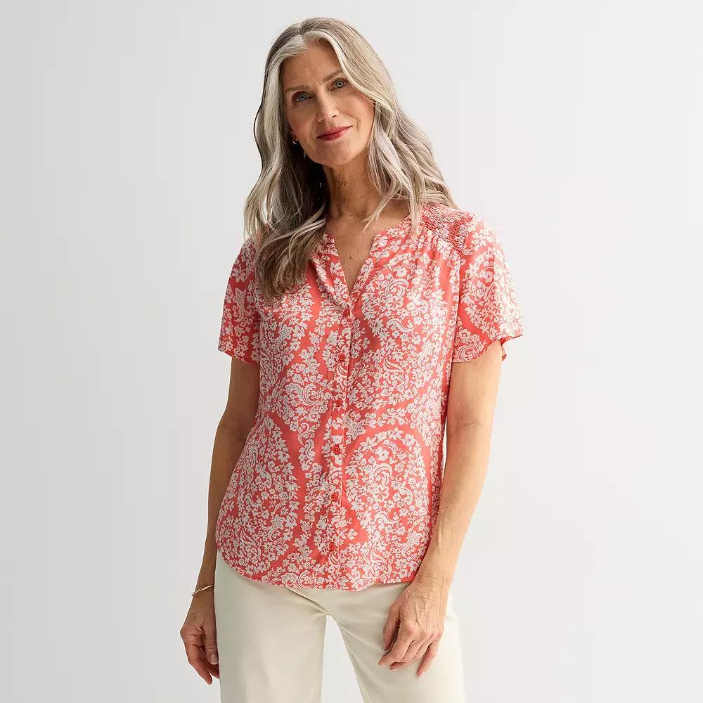 Women's Croft & Barrow® Short Sleeve Femme Blouse, Size: XL, Pink Floral Paisley Product Image
