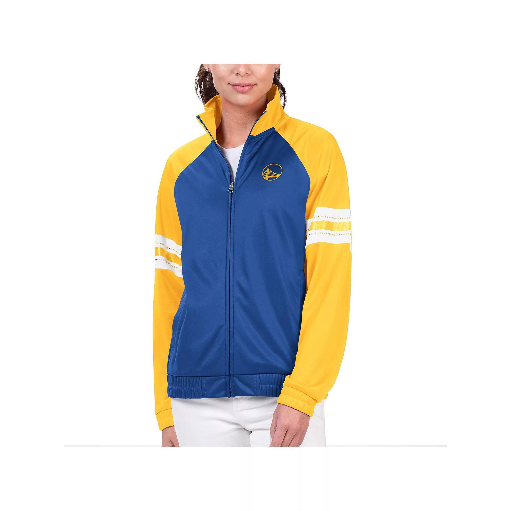 Women's G-III 4Her by Carl Banks Royal Golden State Warriors Main Player Raglan Rhinestone Full-Zip Track Jacket, Size: Medium, Blue Product Image