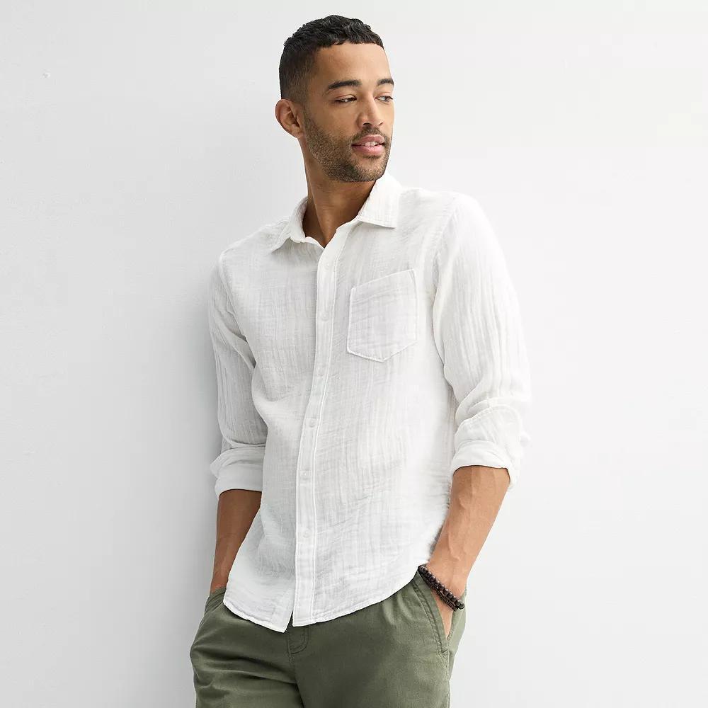Men's Sonoma Goods For Life® Perfect Length Double Weave Long Sleeve Button-Down Shirt,  Product Image