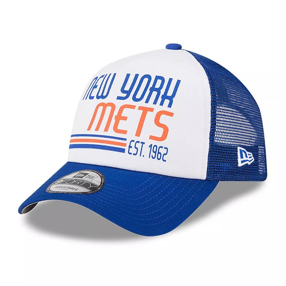 Men's New Era White/Royal New York Mets Stacked A-Frame Trucker 9FORTY Adjustable Hat Product Image