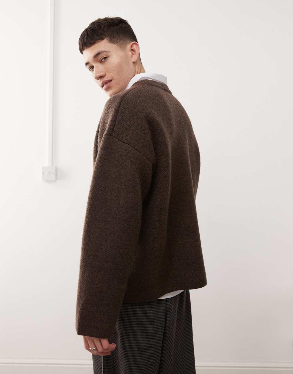 Weekday Teo wool blend oversized sweater in brown Product Image