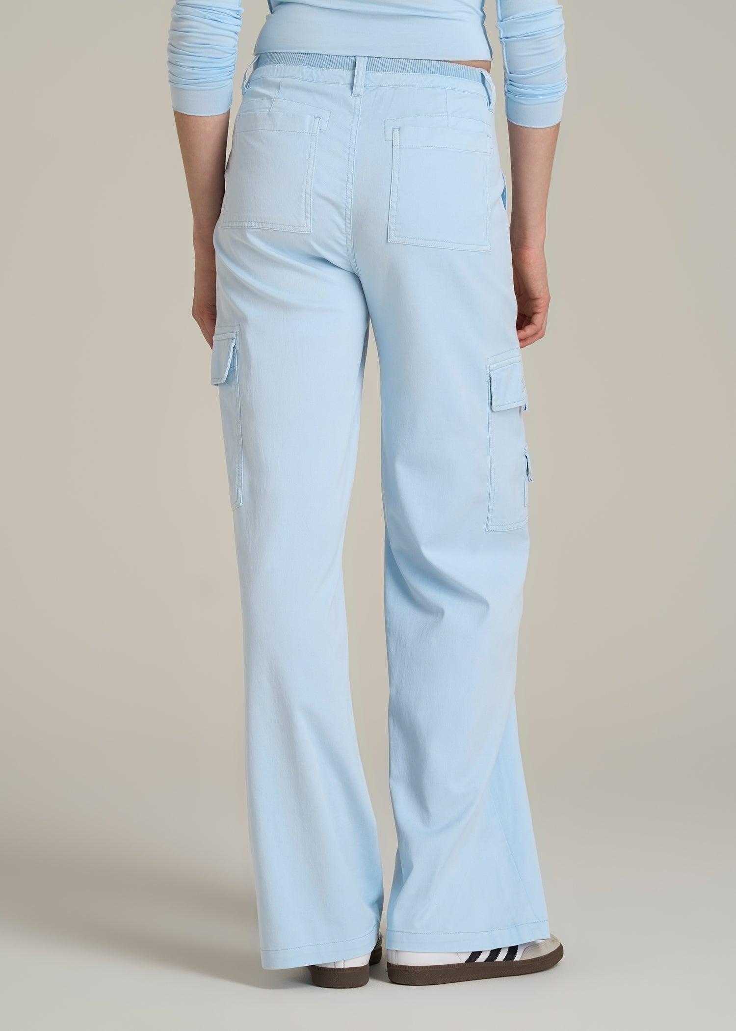 Garment Dyed Wide Leg Cargo Pants for Tall Women in Ice Blue Female Product Image