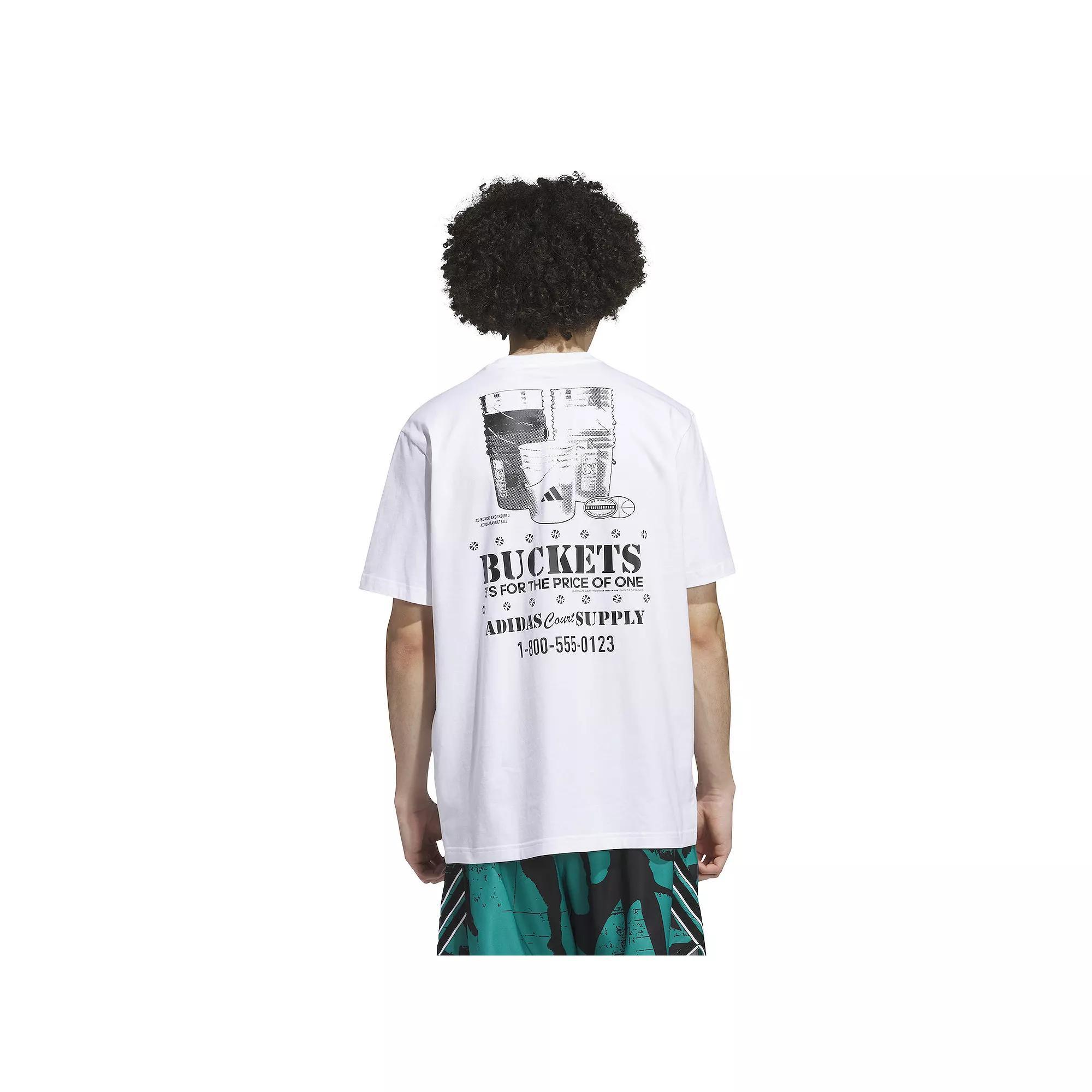 Men's adidas Get Buckets Graphic Basketball Tee, Size: XXL, White Product Image