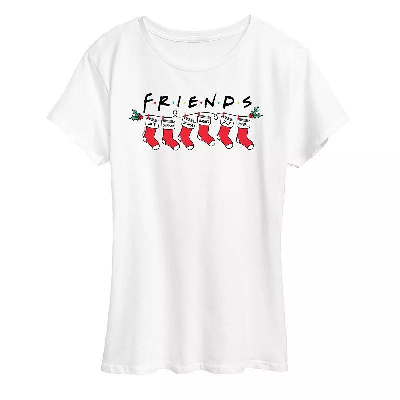 Women's Friends Christmas Stockings Graphic Tee, Girl's, Size: XL, White Product Image