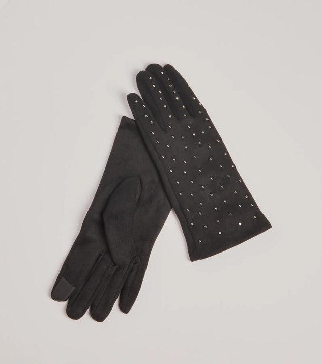 Sparkle Moment Faux Suede Rhinestone Gloves Product Image