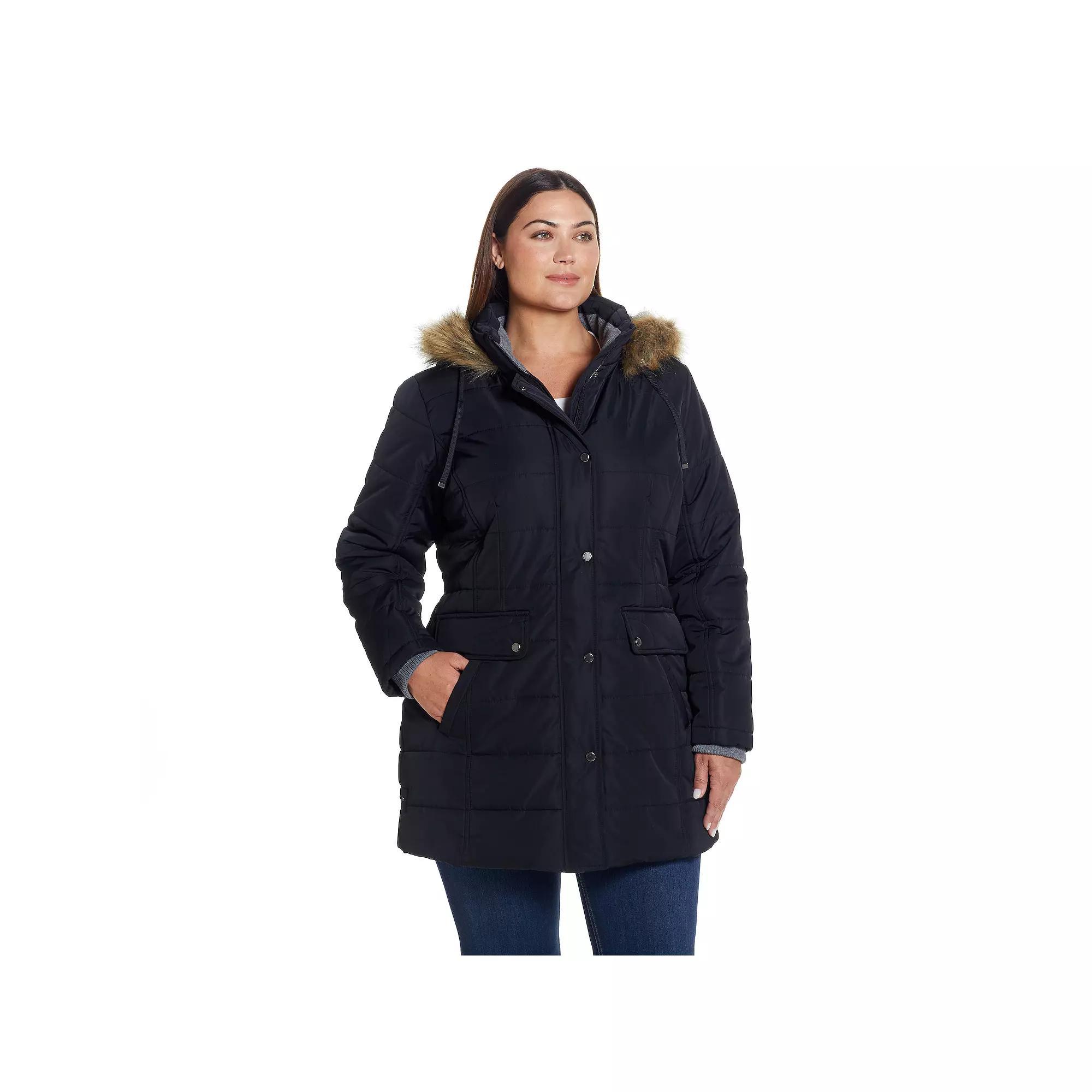 Plus Size Weathercast Faux-Fur Trim Hooded Parka Coat, Women's, Size: 1XL, Black Product Image