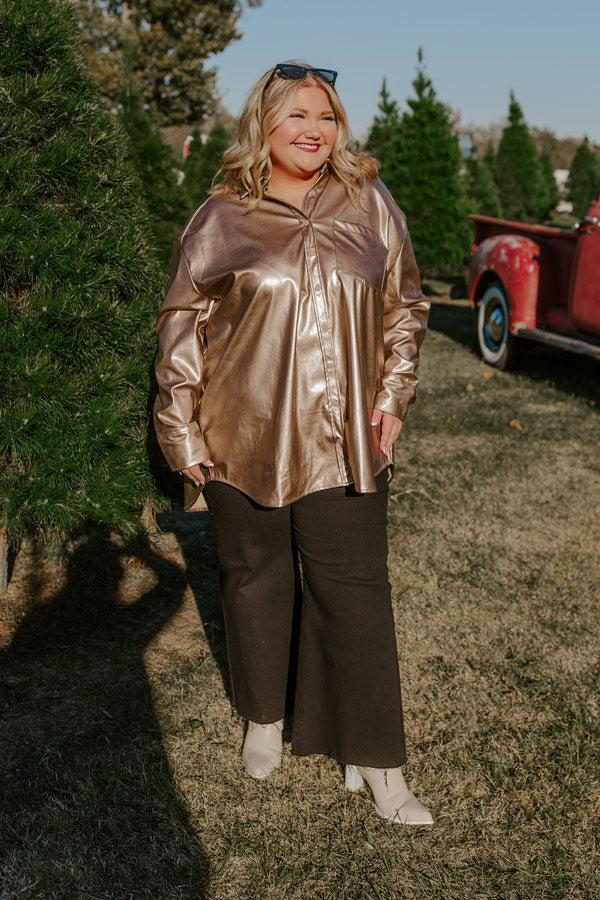 Sip Of Champagne Faux Leather Button Up Curves Product Image