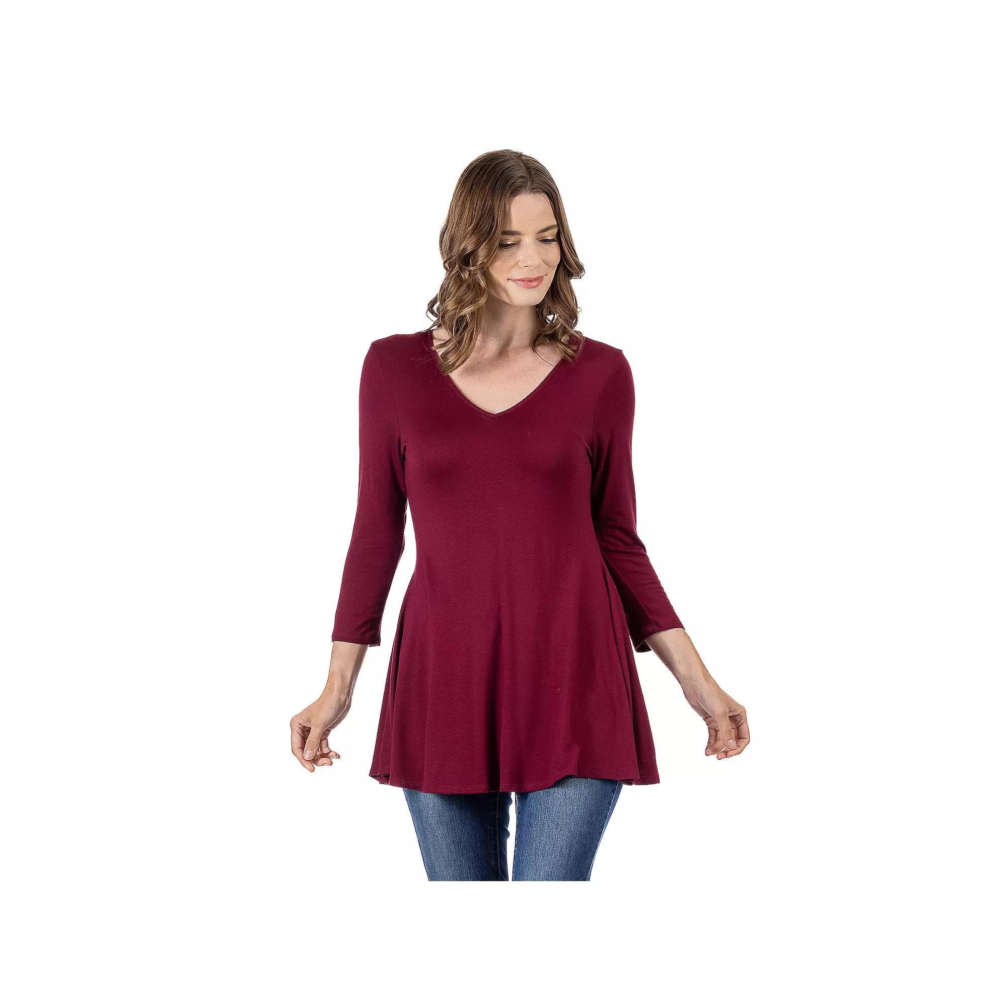 Women's 24Seven Comfort Apparel V Neck Tunic Top, Size: XL, Penny Product Image