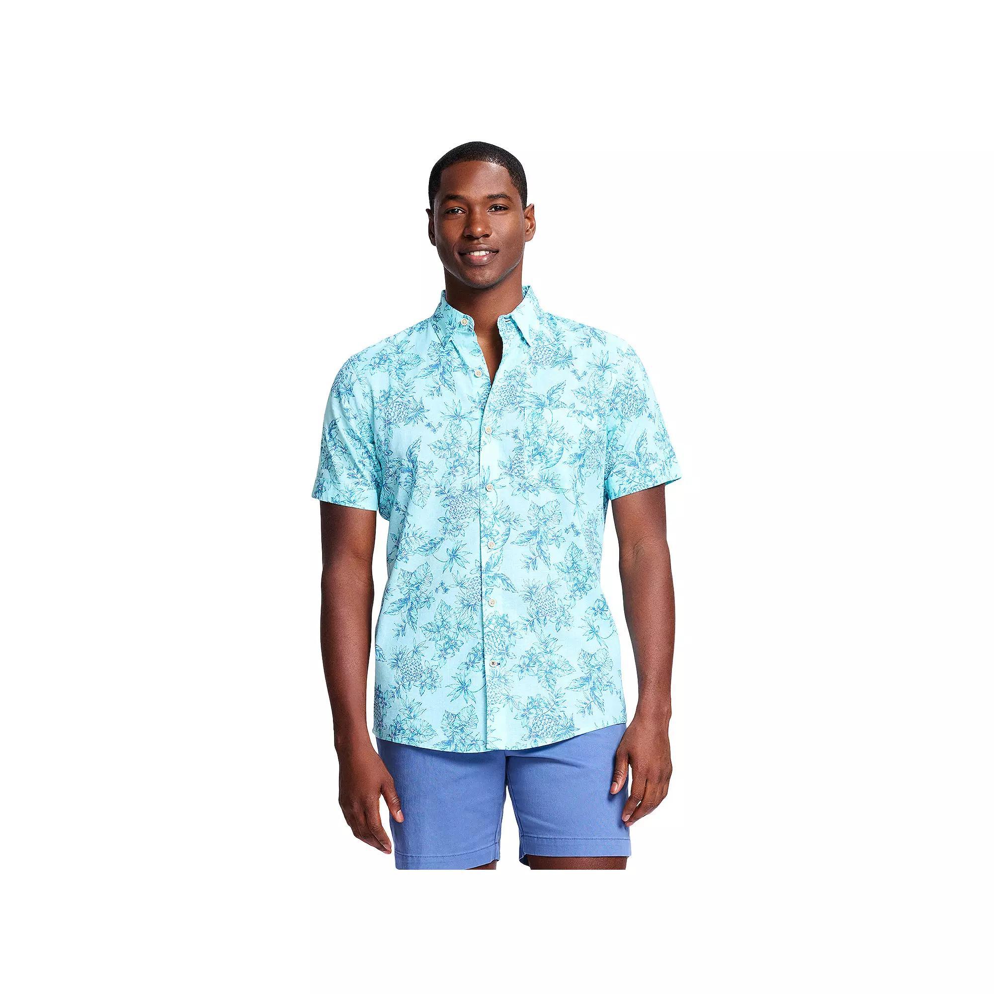 Men's IZOD Saltwater Dockside Chambray Short Sleeve Button-Down Shirt, Size: Small, Tanager Turquoise Product Image
