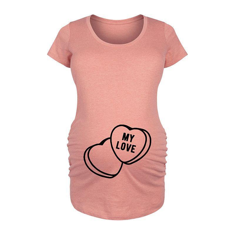 Maternity My Love Candy Heart Graphic Tee, Womens Grey Dark Red Product Image