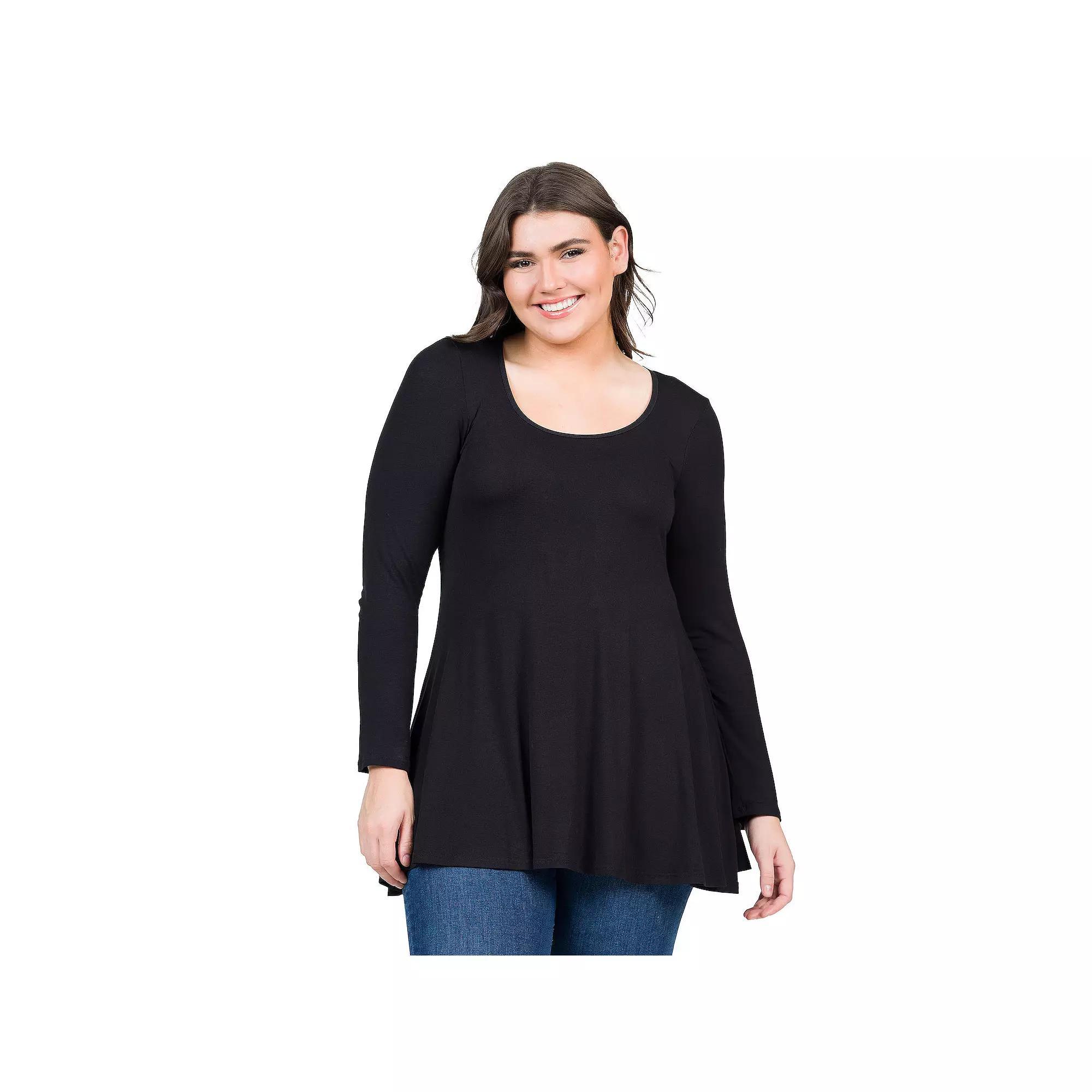 Plus Size 24Seven Comfort Apparel Poised Long Sleeve Swing Tunic Top, Women's, Size: 3XL, Purple Product Image