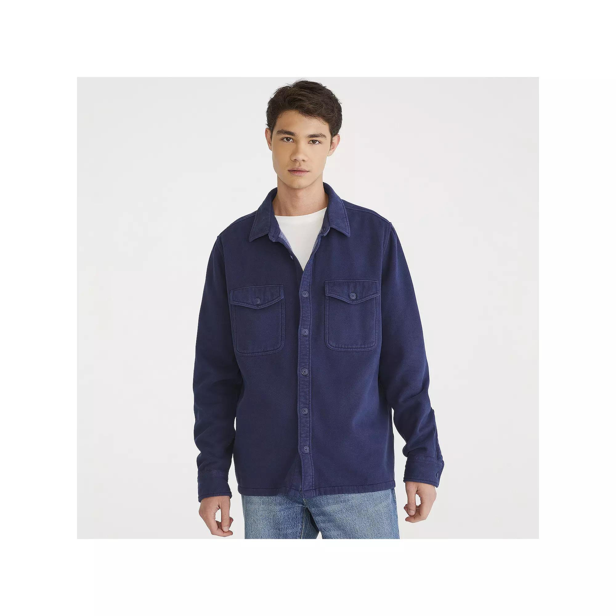 Men's Aeropostale Long Sleeve Fleece Button Down Overshirt, Size: XL, Peacoat Product Image