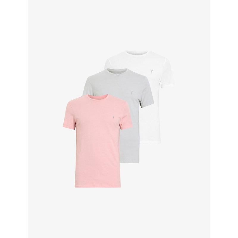 ALLSAINTS Tonic Crew Ramskull T-shirts 3 Pack In White/pink/grey Product Image