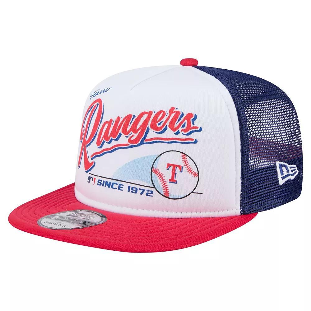 Men's New Era White/Red Texas Rangers Retro Script Trucker 9FIFTY Snapback Hat Product Image